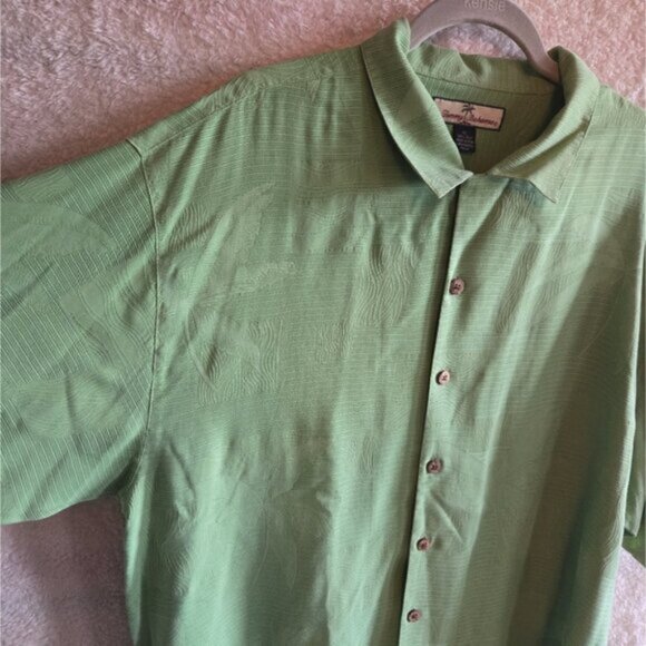 Tommy Bahama 100% Silk Light Green Hawaiian Button Down Short Sleeve Shirt XL - Picture 2 of 4